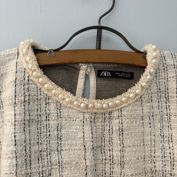 Zara Pearl Embellished Tweed Long Sleeve Top – Women’s Size S - Picture 2 of 8